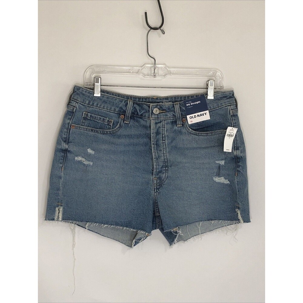 Old Navy LILA Jean Shorts SZ 12 High Rise OG Straight Raw Hem Cut Offs NWT